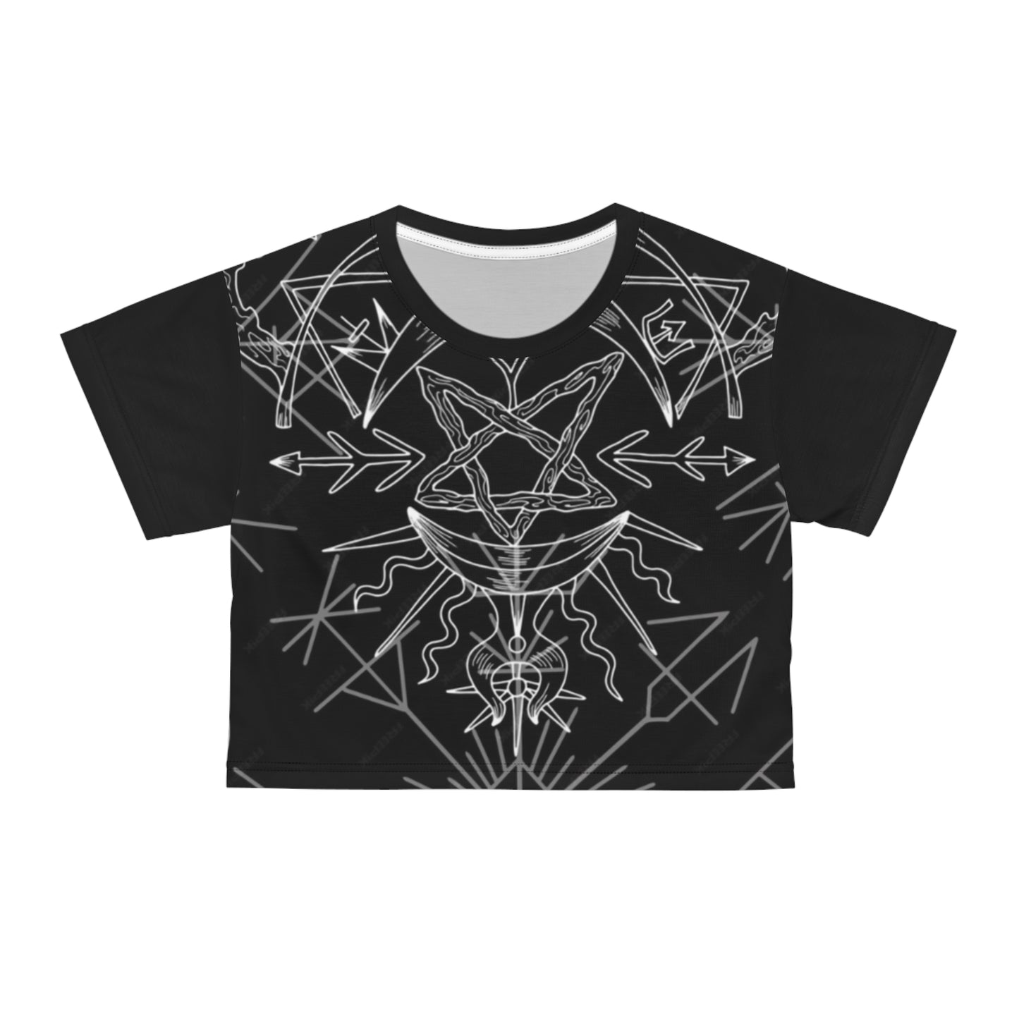Gothic Mystical Linework Crop Tee — Moon & Pentagram | Schweiker & Co.